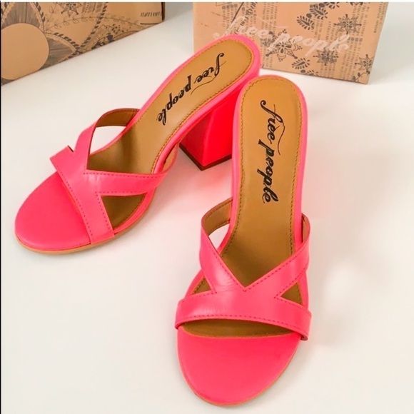 Free People Block Heel Slides Neon Pink - Picture 1 of 13